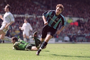 Coventry City's Upset: Darren Huckerby's Euphoric Goal Celebration vs. Leeds United (FA Carling Premiership)