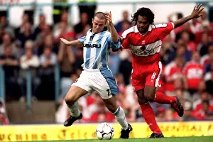 Images Dated 2000: David Thompson vs Christian Karembeu: Intense Battle in Coventry City vs Middlesbrough (Premier League)