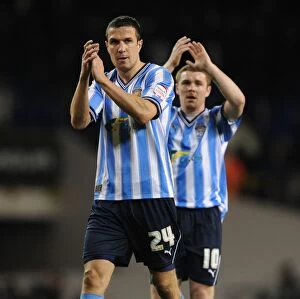 Images Dated 5th January 2013: Defiant Coventry City FC Fans Receive Applause from Players After FA Cup Loss at White Hart Lane