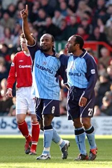 Images Dated 7th February 2004: Double Trouble: Suffo and Joachim's Goal Celebration vs. Nottingham Forest (Coventry City)