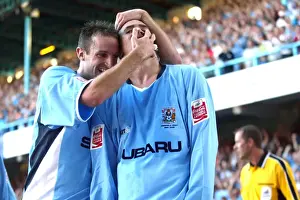 Images Dated 2004: Eddie Johnson's Euphoric Goal Celebration with Louis Carey (07-08-2004): Coventry City vs