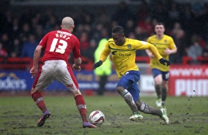 Images Dated 2013 April: Franck Moussa Charges Past David Hunt: Coventry City vs