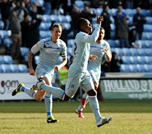 Images Dated 2013: Franck Moussa Scores First Goal for Coventry City Against Swindon Town at Ricoh Arena