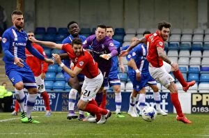 Images Dated 2nd April 2016: Intense Moment: Martin and Vincelot's Last-Ditch Effort - Gillingham vs Coventry City