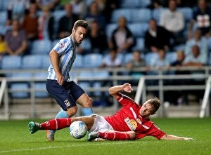 Images Dated 18th August 2015: Intense Rivalry: Coventry City vs Crewe Alexandra - A Battle for Possession in Sky Bet League One