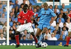 Images Dated 27th August 2001: Intense Rivalry: Jay Bothroyd vs Chris Bart-Williams - Coventry City vs Nottingham Forest
