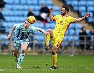 Images Dated 28th February 2015: Intense Rivalry: Pennington vs. Grigg in Coventry City vs. Milton Keynes Dons League One Clash at