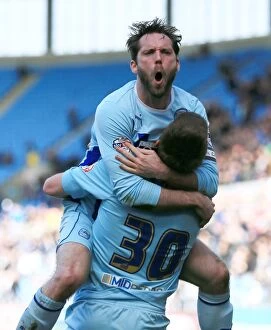 Images Dated 11th April 2015: Jim O'Brien Scores First Goal for Coventry City Against Colchester United in Sky Bet League One
