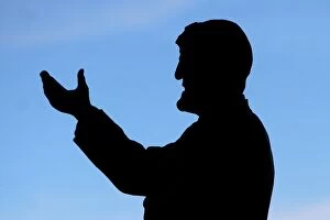 Images Dated 27th September 2011: Jimmy Hill Statue Silhouetted: Coventry City vs Blackpool, Npower Championship at Ricoh Arena