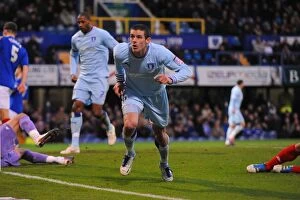 Images Dated 3rd December 2011: Jutkiewicz's Thrilling Goal Celebration: Coventry City at Fratton Park vs. Portsmouth (03-12-2011)