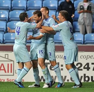 Images Dated 28th August 2012: Kevin Kilbane's Double: Coventry City's Victory Celebration vs. Birmingham City in Capital One Cup