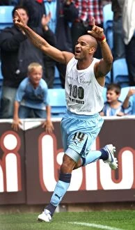 Images Dated 9th August 2008: Leon McKenzie's Euphoric Goal Celebration: Coventry City vs Norwich City in the Coca-Cola Football