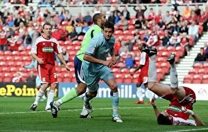27-08-2011 v Middlesbrough, Riverside Collection: Lucas Jutkiewicz's Historic First Goal for Coventry City in Championship Match Against