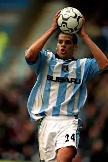 Images Dated 2001: Marcus Hall of Coventry City Gears Up for a Throw-In Against Derby County (31-03-2001)