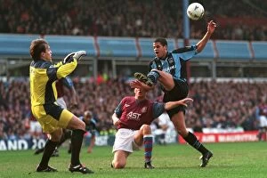 Images Dated 14th February 1998: Marcus Hall Thwarted: Aston Villa's Alan Wright and Mark Bosnich Deny Coventry City in FA Cup