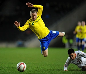 Milton Keynes Dons V Coventry City : StadiumMK : 29-12-2012 Prints: Milton Keynes Dons vs Coventry City: Aerial Tackle Showdown at StadiumMK