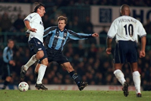 History Prints: Nilsson vs. Ginola: A Classic Tackle in Coventry City vs. Tottenham FA Premiership Clash