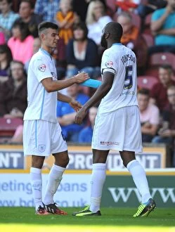 Images Dated 9th August 2014: Reda Johnson and Conor Thomas: Coventry City's Unstoppable Duo Celebrate Opening Goal Against