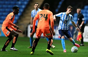 Ruben Lameiras of Coventry City Attacks Colchester United Defenders at Ricoh Arena