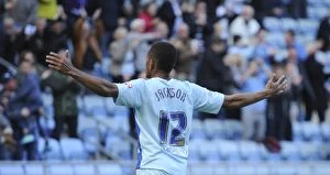 Images Dated 4th October 2014: Simeon Jackson's Thrilling Goal Celebration: Coventry City vs. Crawley (Sky Bet League One)