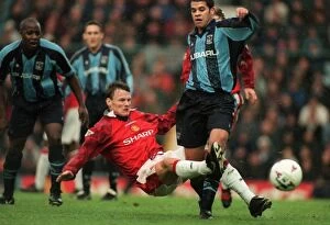 Images Dated 28th December 1997: Tackle at the Premiership: Teddy Sheringham vs. Marcus Hall (Coventry City vs)